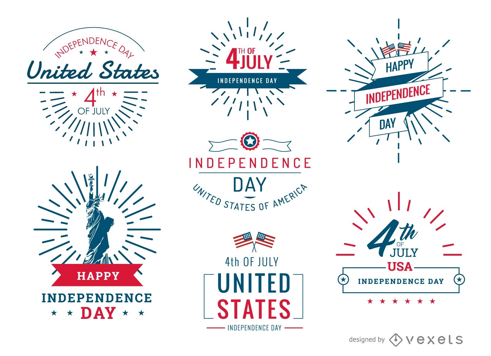 Conjunto de emblemas e etiquetas dos Estados Unidos de 4 de julho
