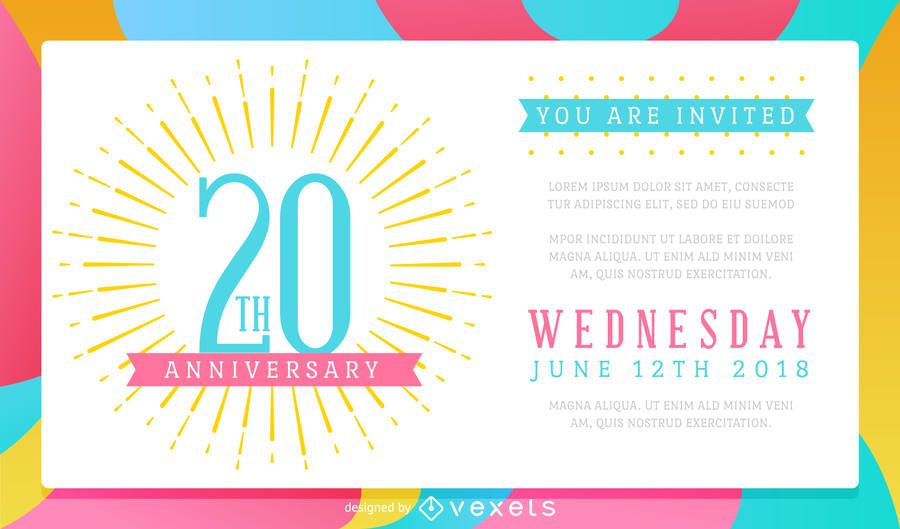 Invitación colorida de la celebración del aniversario de boda Invitación colorida de la celebración del aniversario de boda