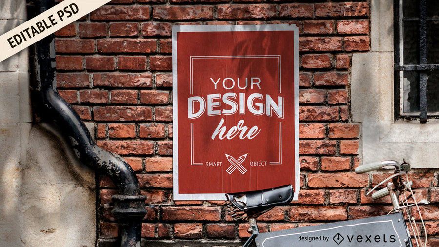 Poster over wall PSD mockup Poster over wall PSD mockup