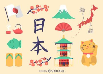 Conjunto de iconos de Japón plana Conjunto de iconos de Japón plana