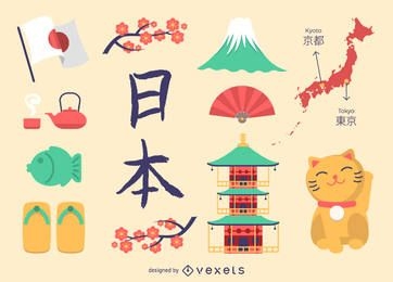 Conjunto de iconos de Japón plano