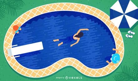 Pool illustration with swimmers