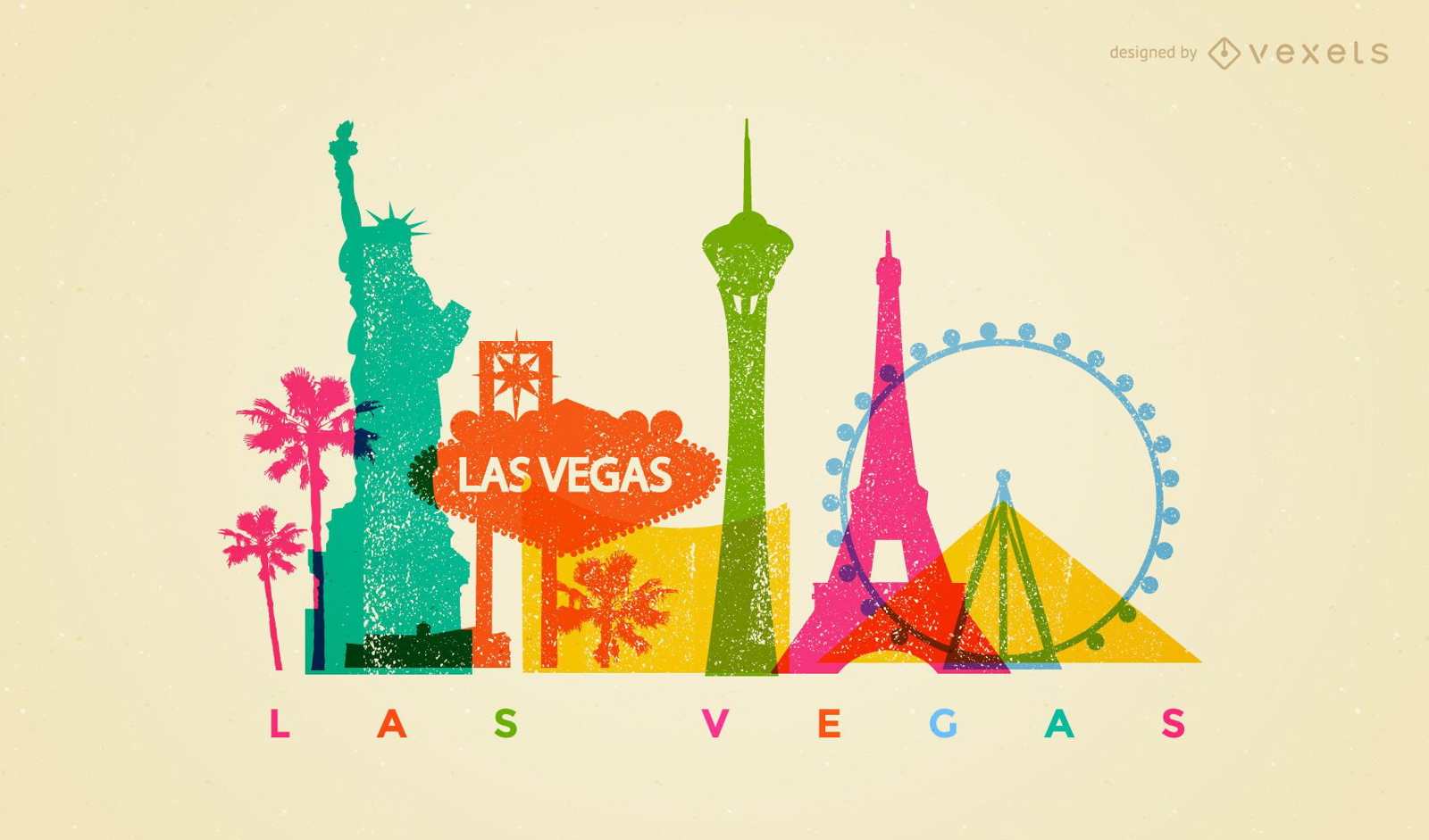 Desenho do horizonte colorido de Las Vegas
