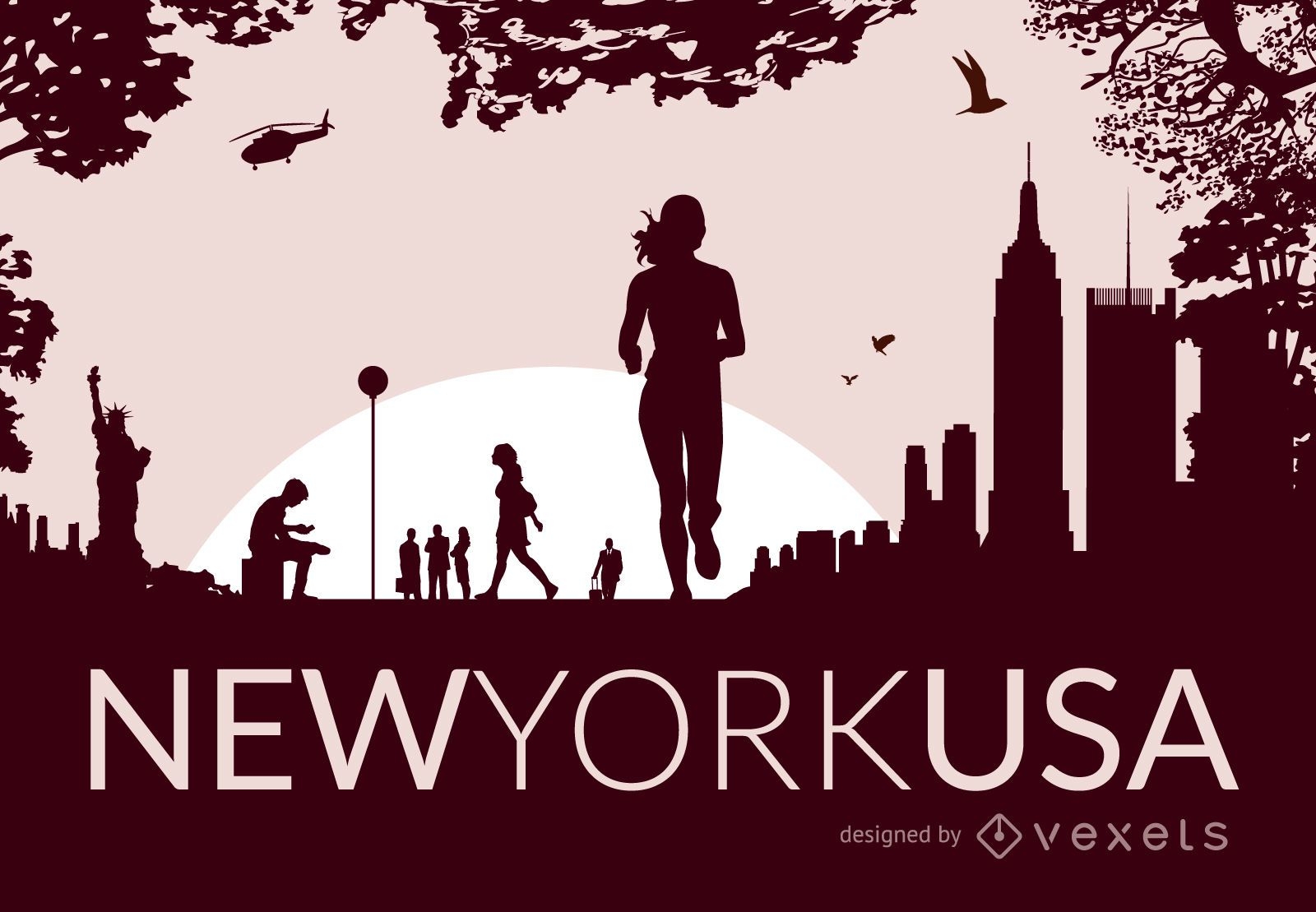 New York City Skyline mit Silhouetten