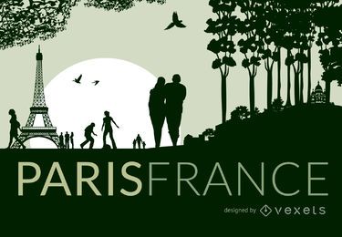 Horizonte de París con siluetas