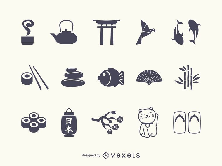 Japan icon silhouette set Japan icon silhouette set