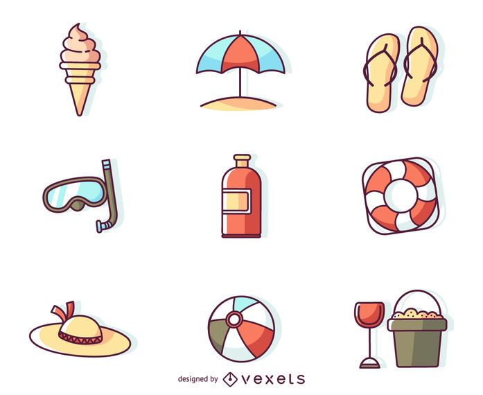 Ícones de verão plana acidente vascular cerebral Ícones de verão plana acidente vascular cerebral