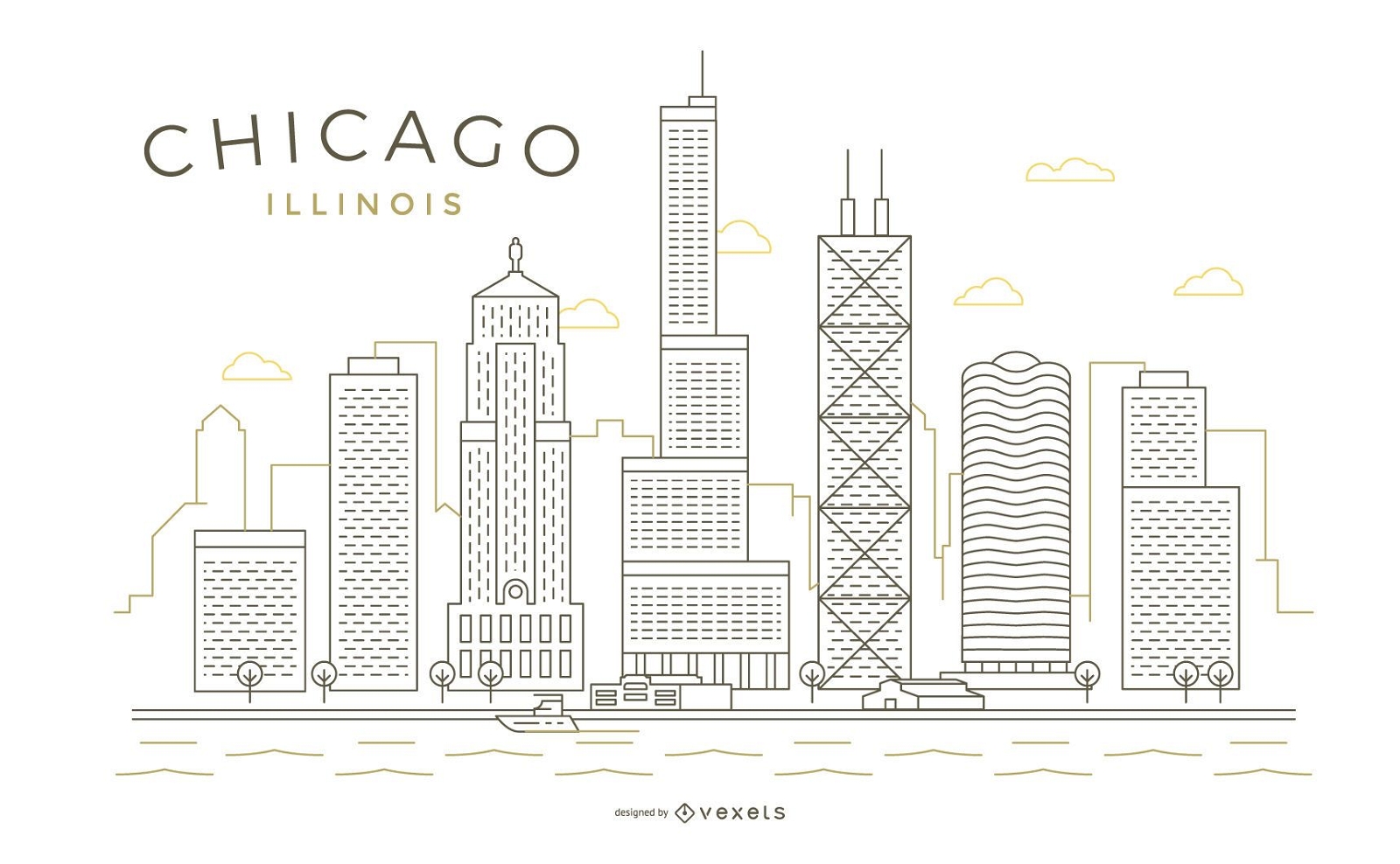 Chicago stroke thin line skyline