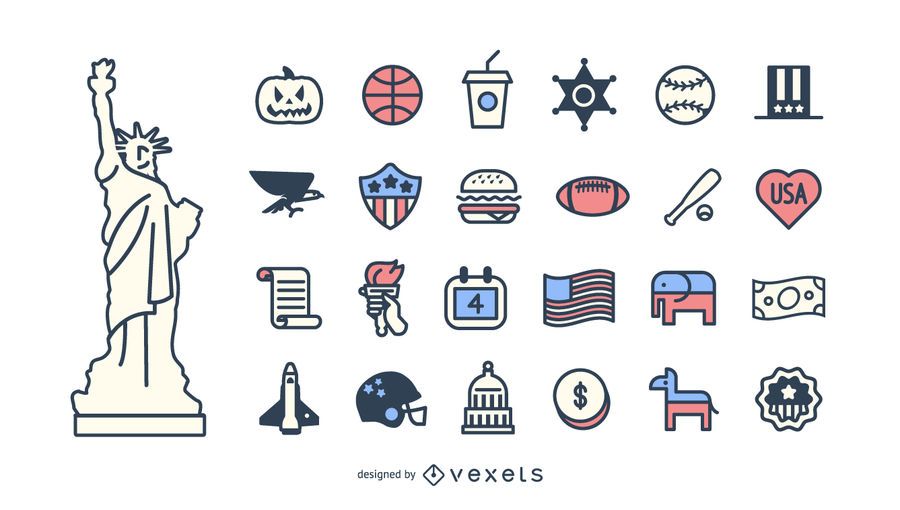 USA stroke icon set USA stroke icon set