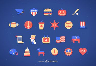 Conjunto de ícones do Flat United States Conjunto de ícones do Flat United States