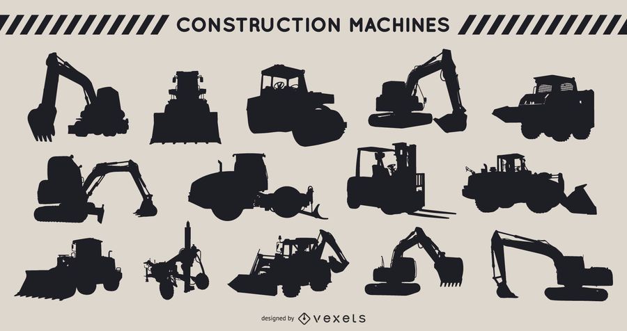Construction machines silhouette set Construction machines silhouette set