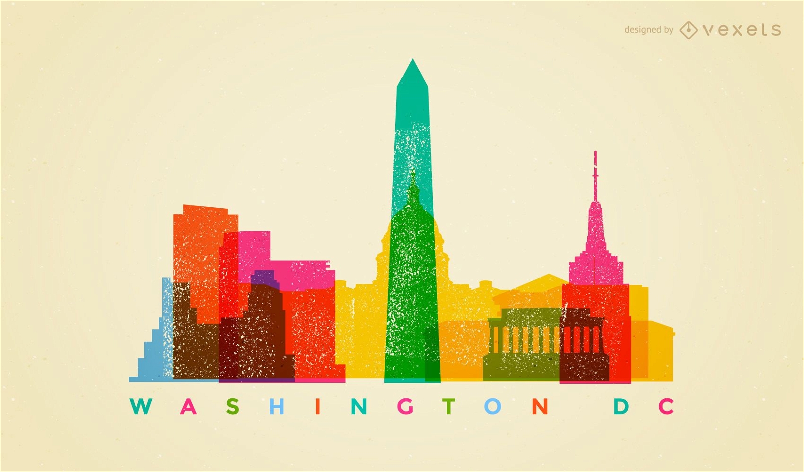 Colorful Washington DC skyline