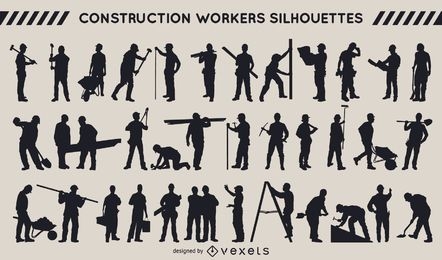 Coleção de silhuetas de trabalhadores da construção