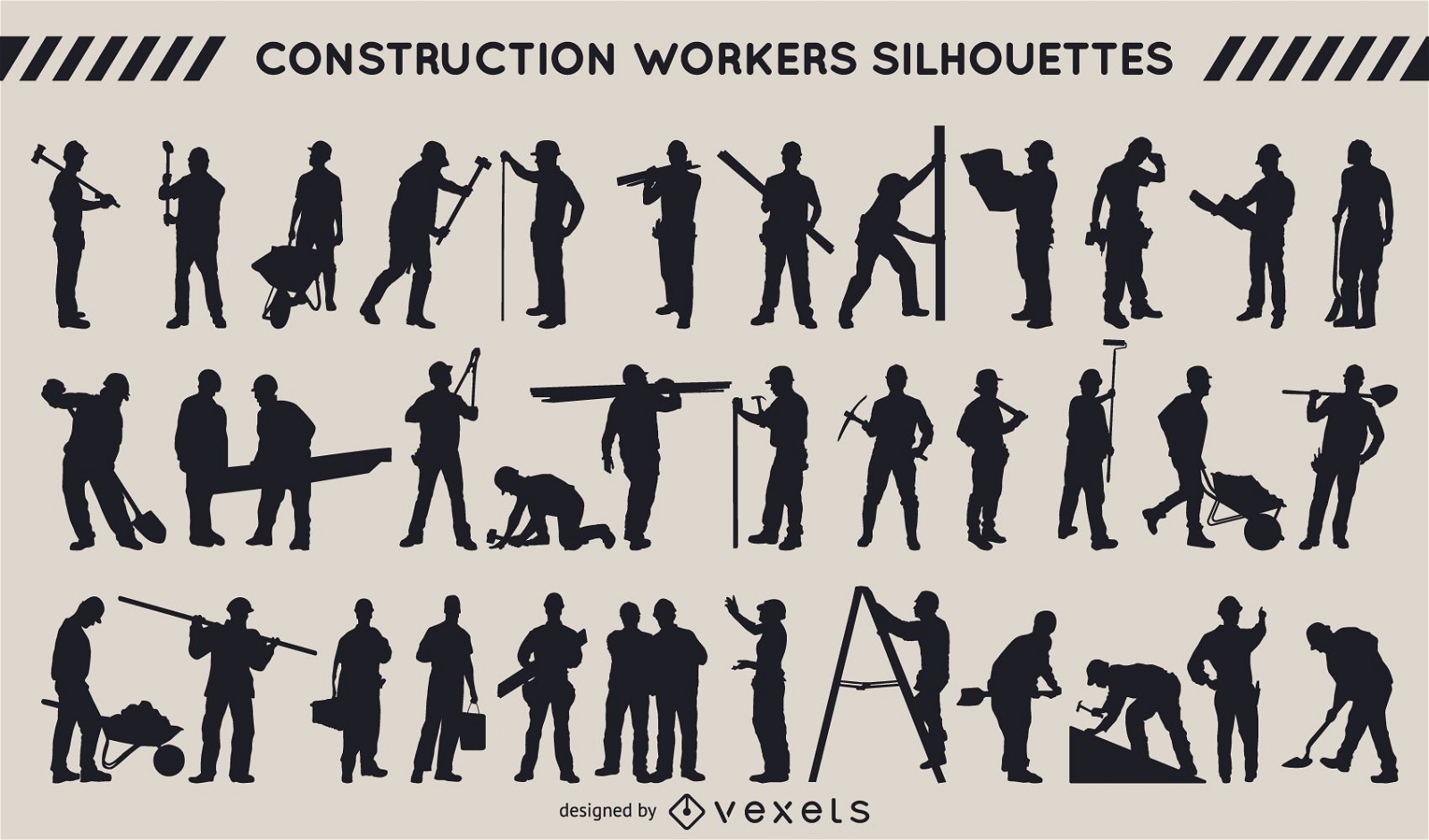 Coleção de silhuetas de trabalhadores da construção