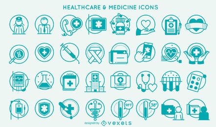 Healthcare and medicine stroke icon collection Healthcare and medicine stroke icon collection