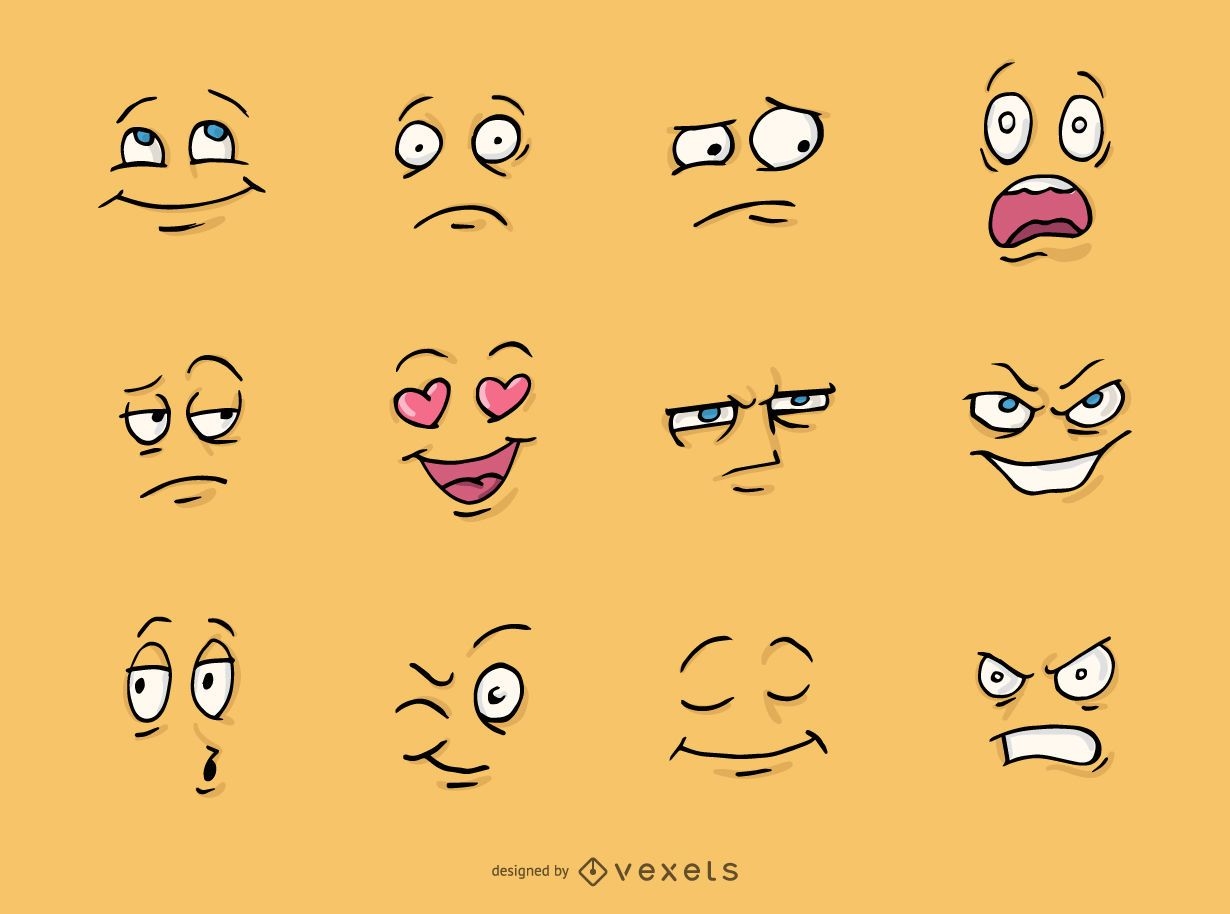 Conjunto de rostos de desenho animado