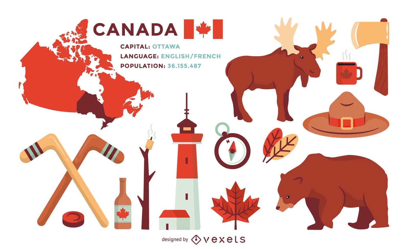 Set of illustrations of Canada elements
