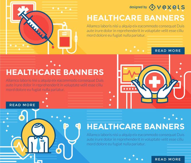 Flat stroke healthcare banner set Flat stroke healthcare banner set