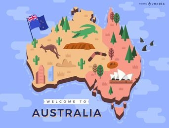 Australian map with traditional elements