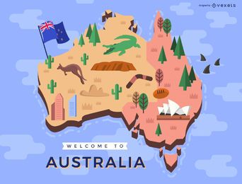 Mapa australiano con elementos tradicionales Mapa australiano con elementos tradicionales