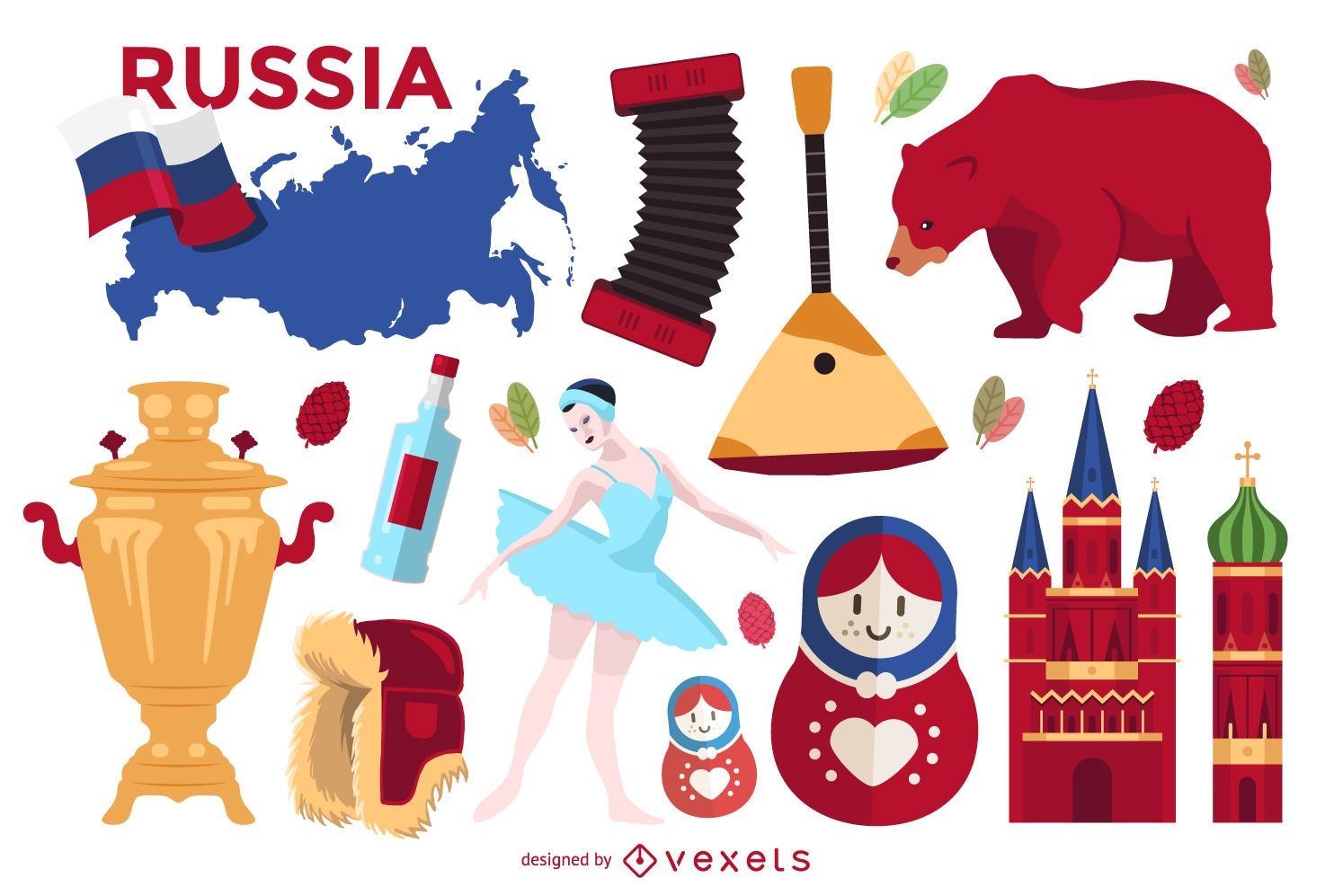 Conjunto de elementos ilustrados da Rússia