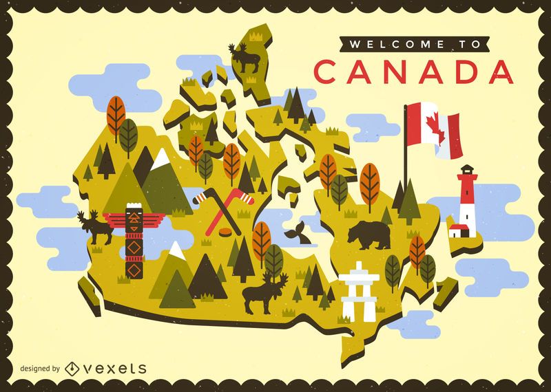Canada map with typical elements Canada map with typical elements