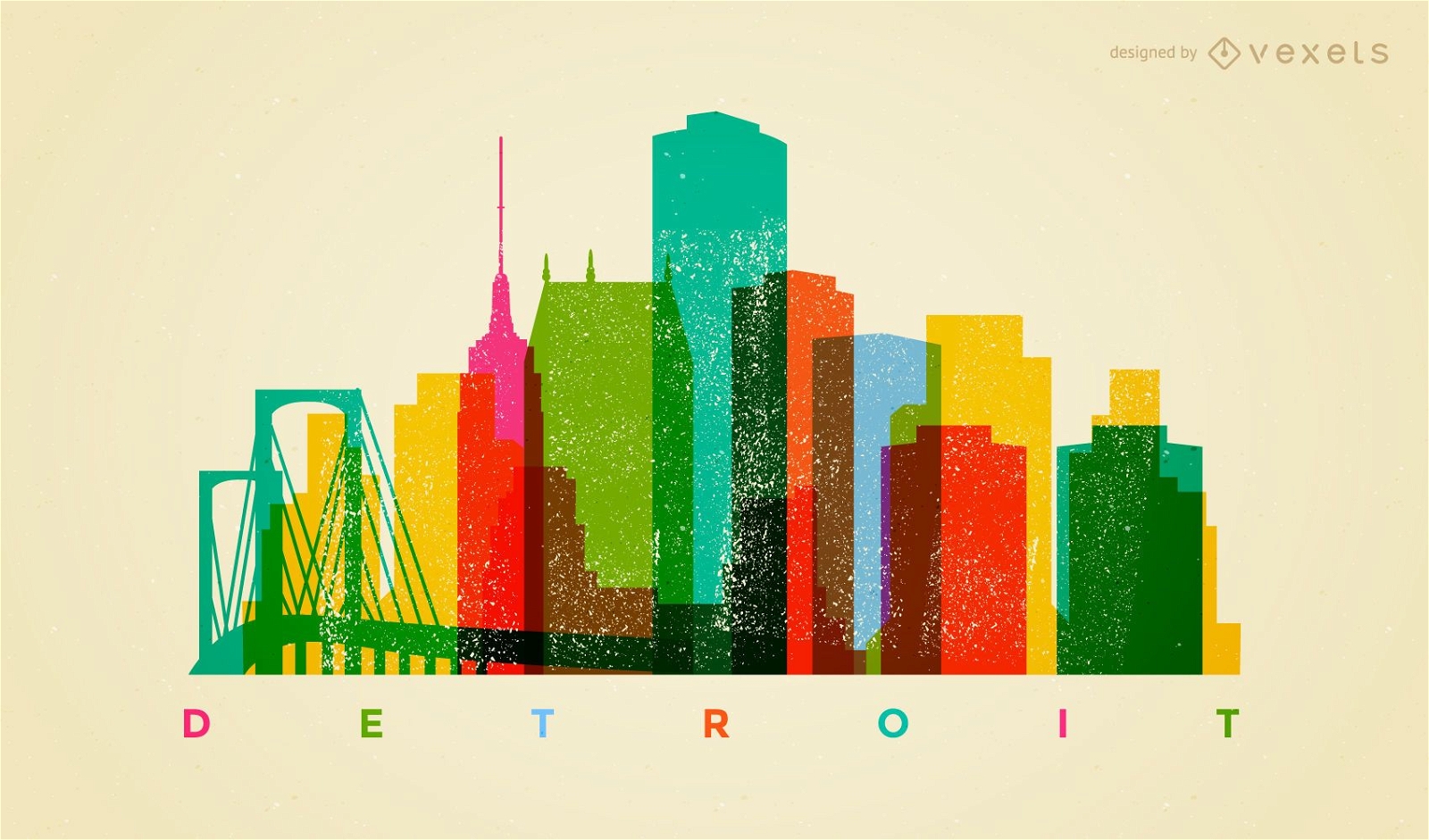 Bunte Skyline von Detroit