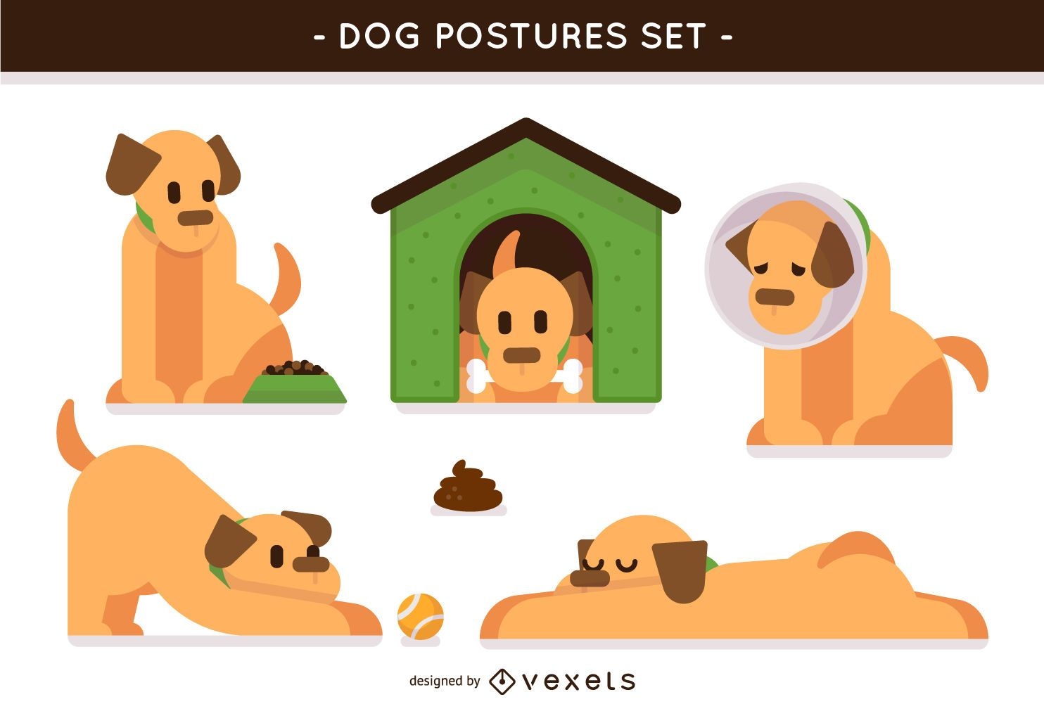 Conjunto de posturas de perro ilustradas.