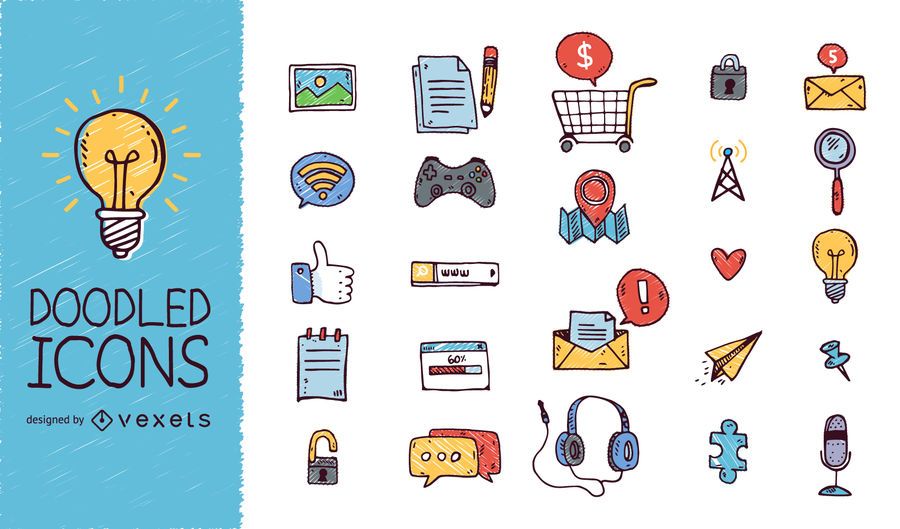 Conjunto de ícones do Social Media Doodled Conjunto de ícones do Social Media Doodled