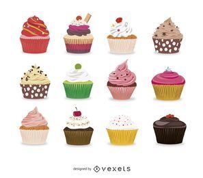 Sammlung illustrierter Cupcakes