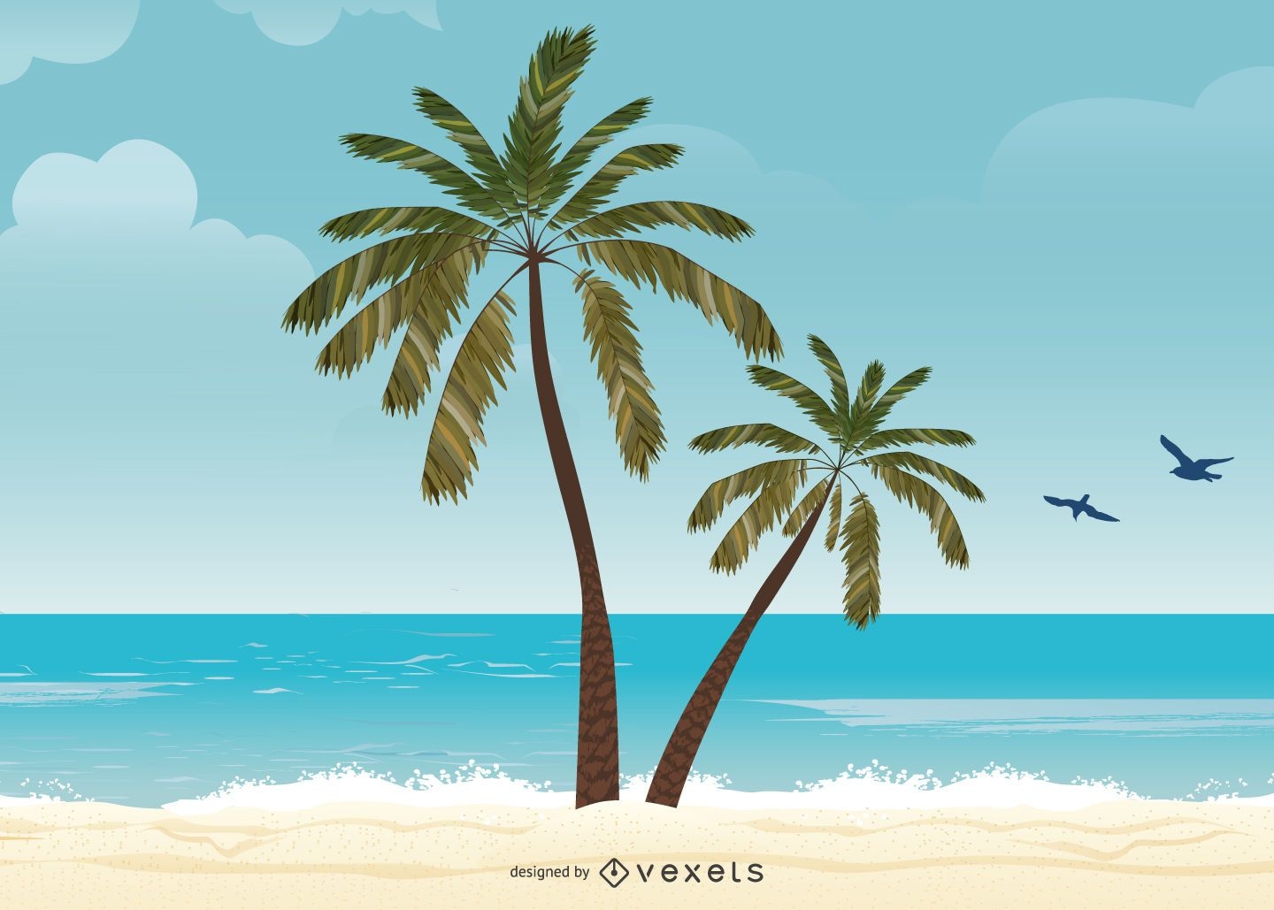 Summer island illustration with palm trees
