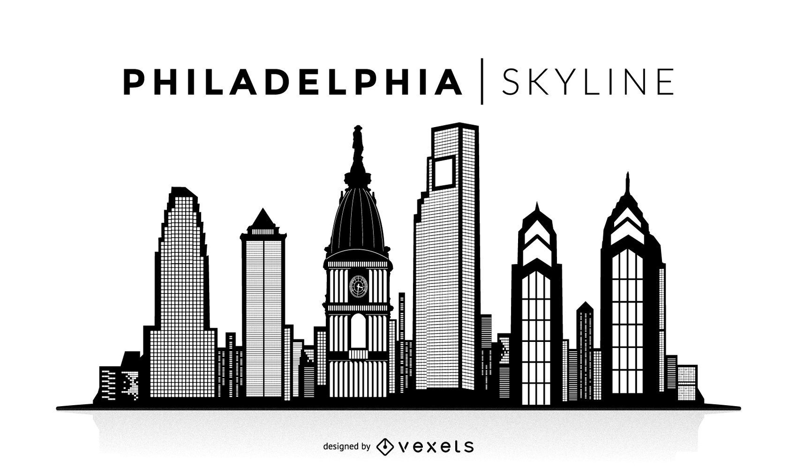 Philadelphia Skyline Outline Print - Blanco Wallpaper