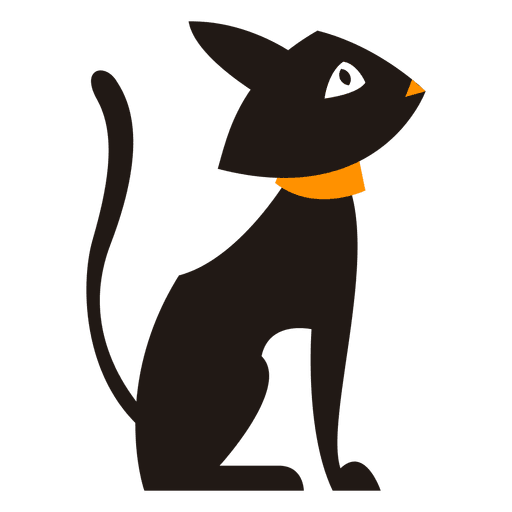 Black cat silhouette sitting PNG Design