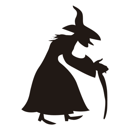Halloween witch with stick silhouette
