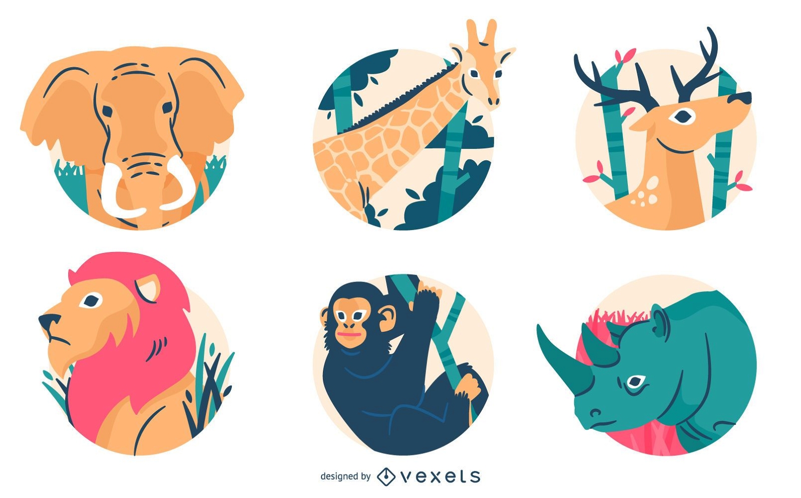 Wild animal badges and illustration