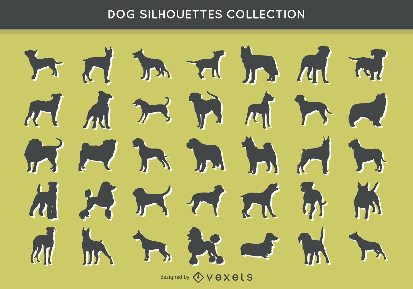 Coleção de 35 silhuetas de cães