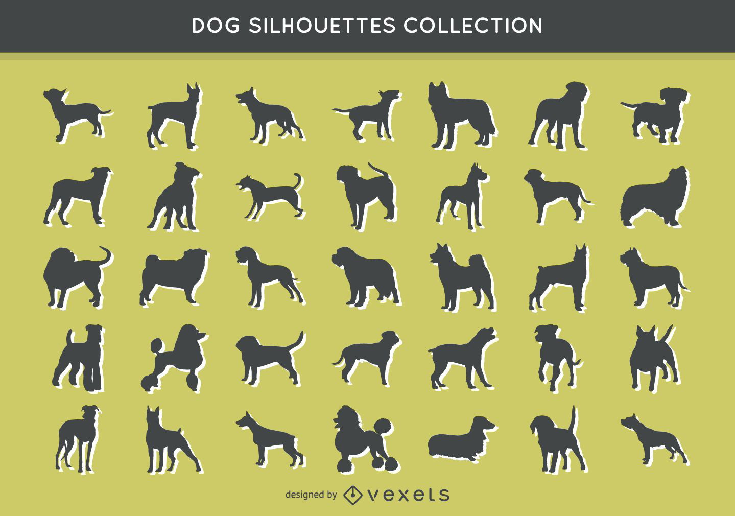 Sammlung von 35 Hundesilhouetten
