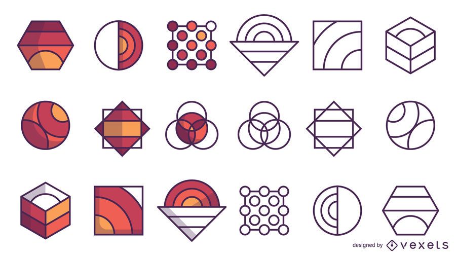 Set of abstract logos in stroke and flat style Set of abstract logos in stroke and flat style