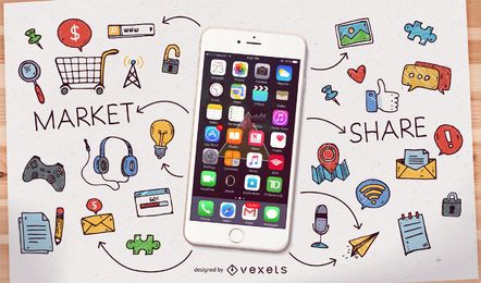 Smartphone with icons and doodles Smartphone with icons and doodles