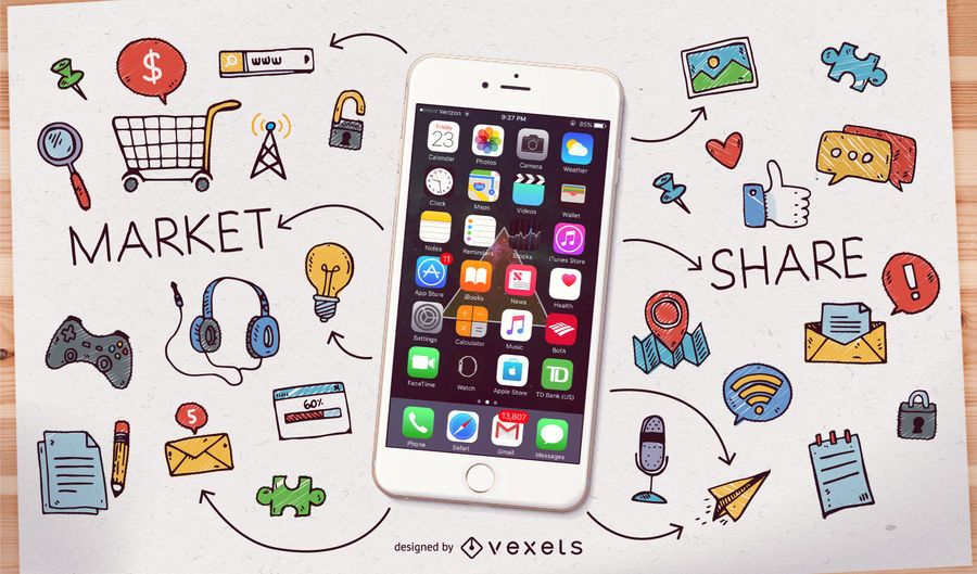 Smartphone with icons and doodles Smartphone with icons and doodles