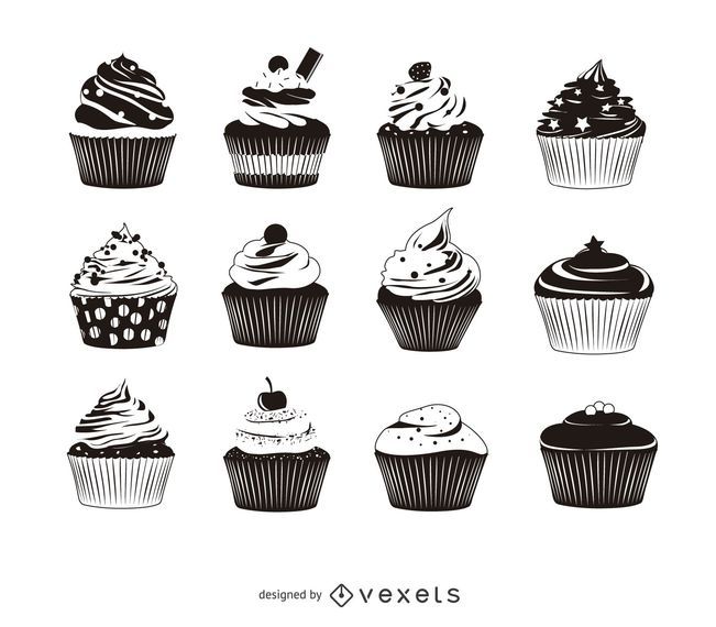 Packung mit 12 Cupcake-Silhouette Packung mit 12 Cupcake-Silhouette