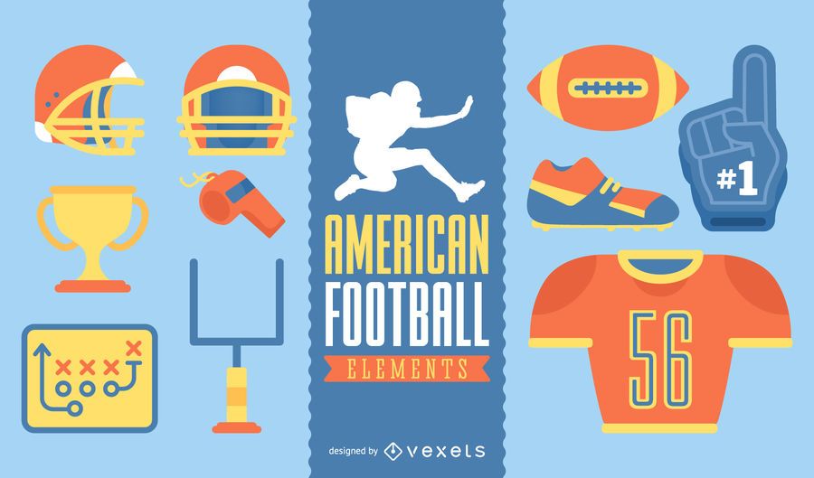 Conjunto de elementos de futebol americano ilustrado Conjunto de elementos de futebol americano ilustrado