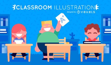 Classroom illustration with kids Classroom illustration with kids