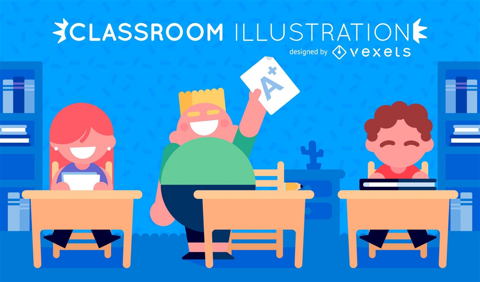 Ilustração de sala de aula com crianças