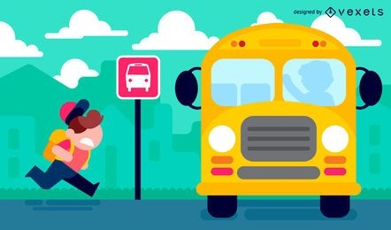 Kid going to school in bus illustration