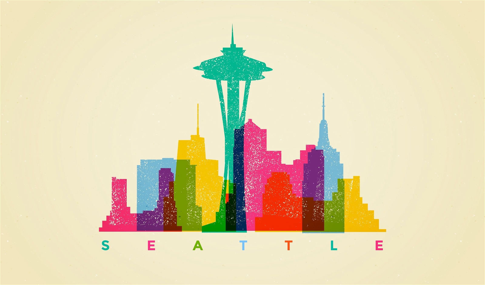 Bunte Skyline von Seattle