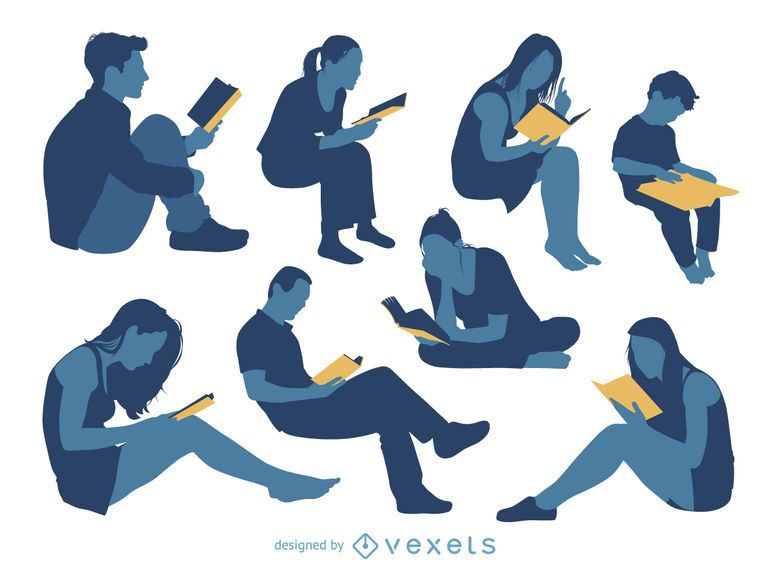 People reading silhouette set People reading silhouette set