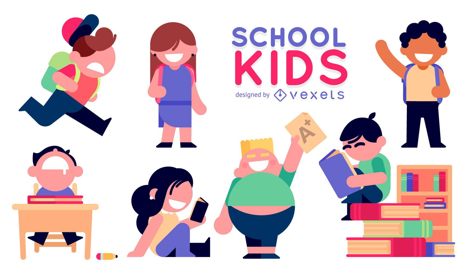 Illustrations of school kids