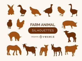 Colección de siluetas de animales de granja