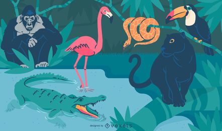 Wild animals in nature illustration Wild animals in nature illustration